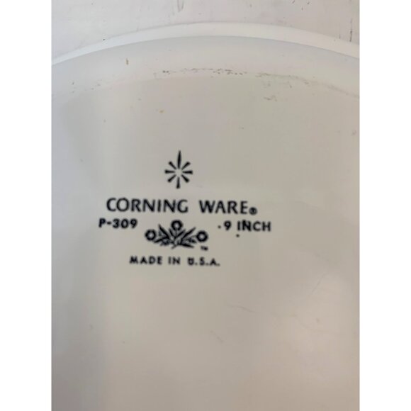 VTG Corning Ware P-309 9-Inch Pie Plate White With Blue Corn Floral Design 8411 - Picture 3 of 6